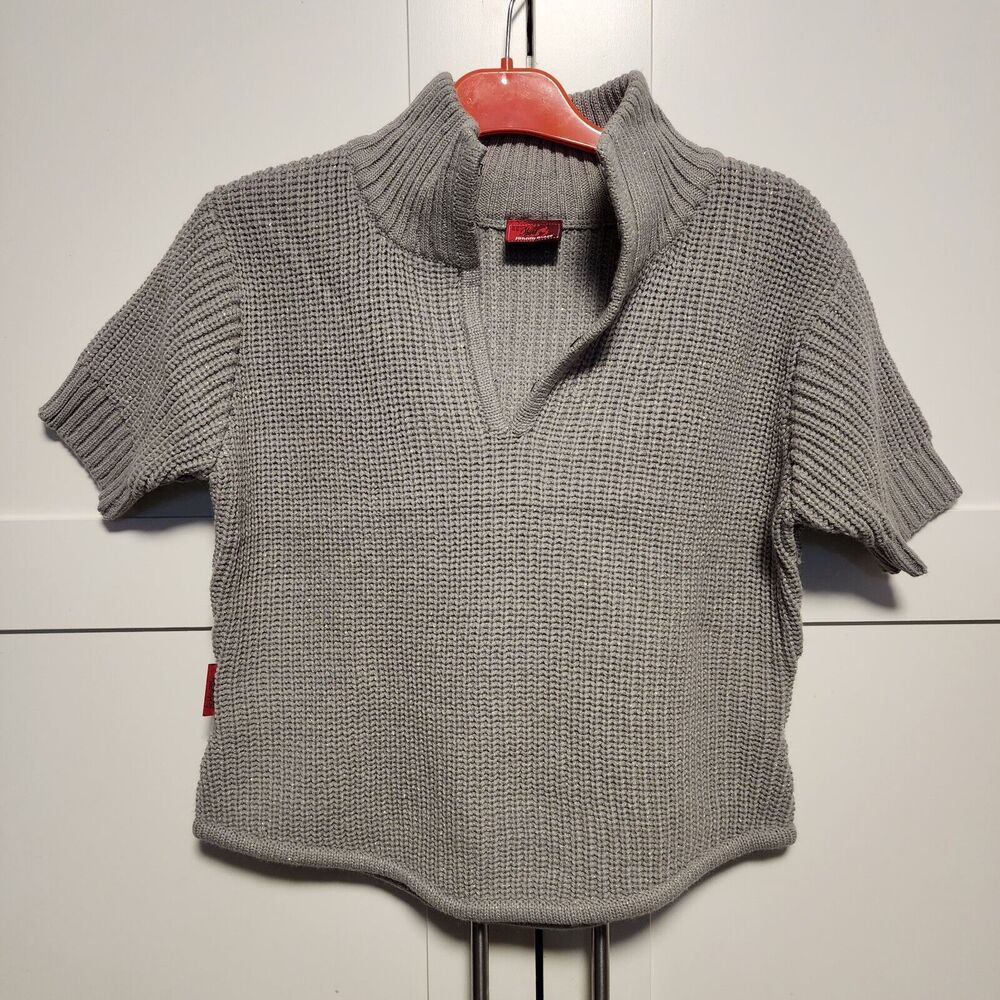 Vintage Johnny Blaze Flame Women’s Size LARGE Crop Sweater Gray SHIMMER